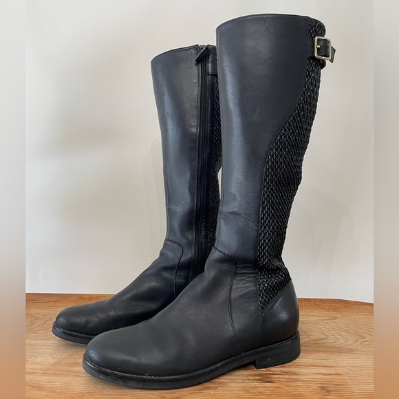 Cole Haan Women's Idah Boot Tall Riding Black Leather Winter Expanding Calf Sz 9 - Picture 1 of 9